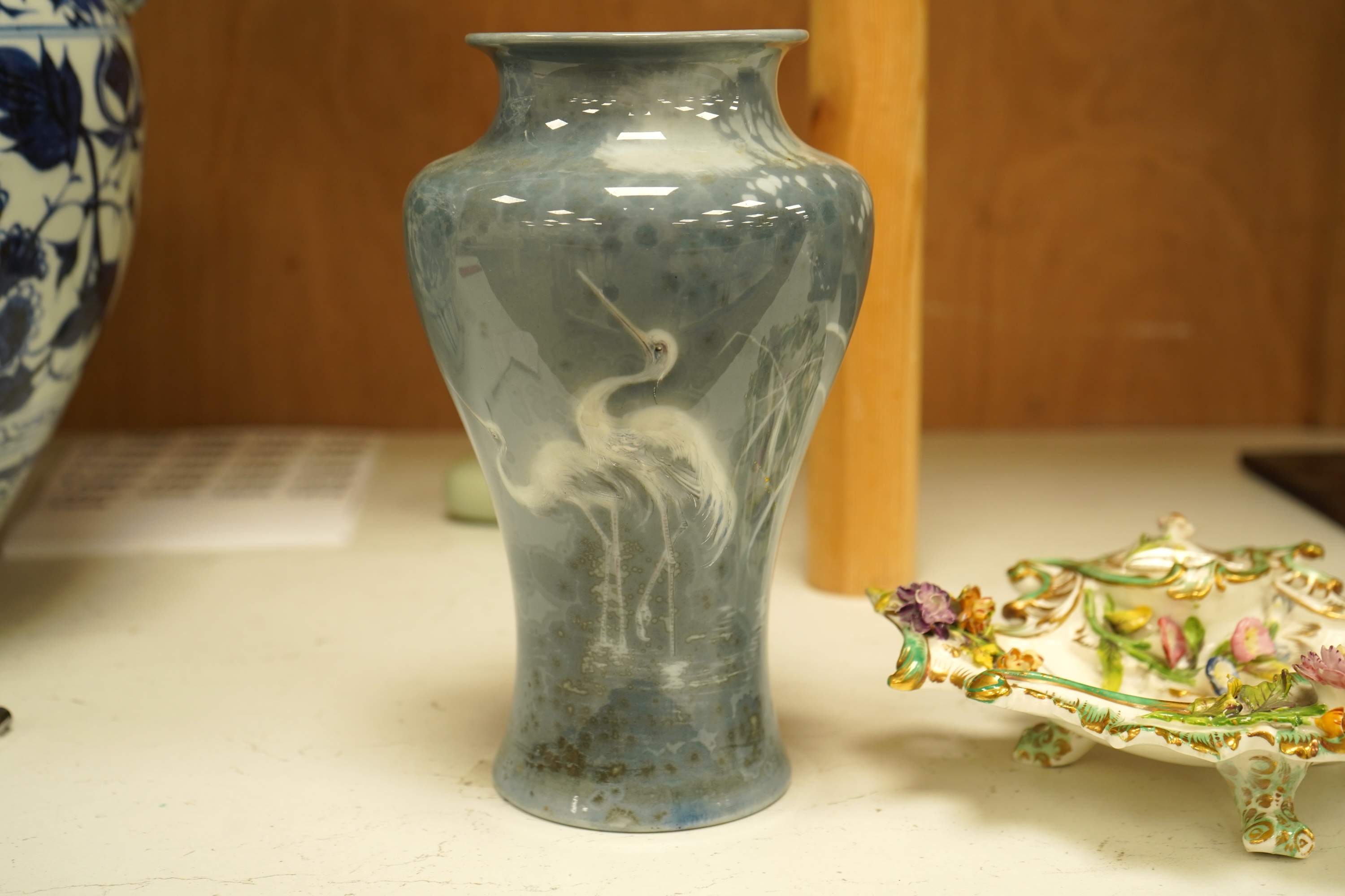 Worcester Sabrina porcelain vase numbered 2195 and bone china inkstand with floral encrusted decoration, largest 20cm high